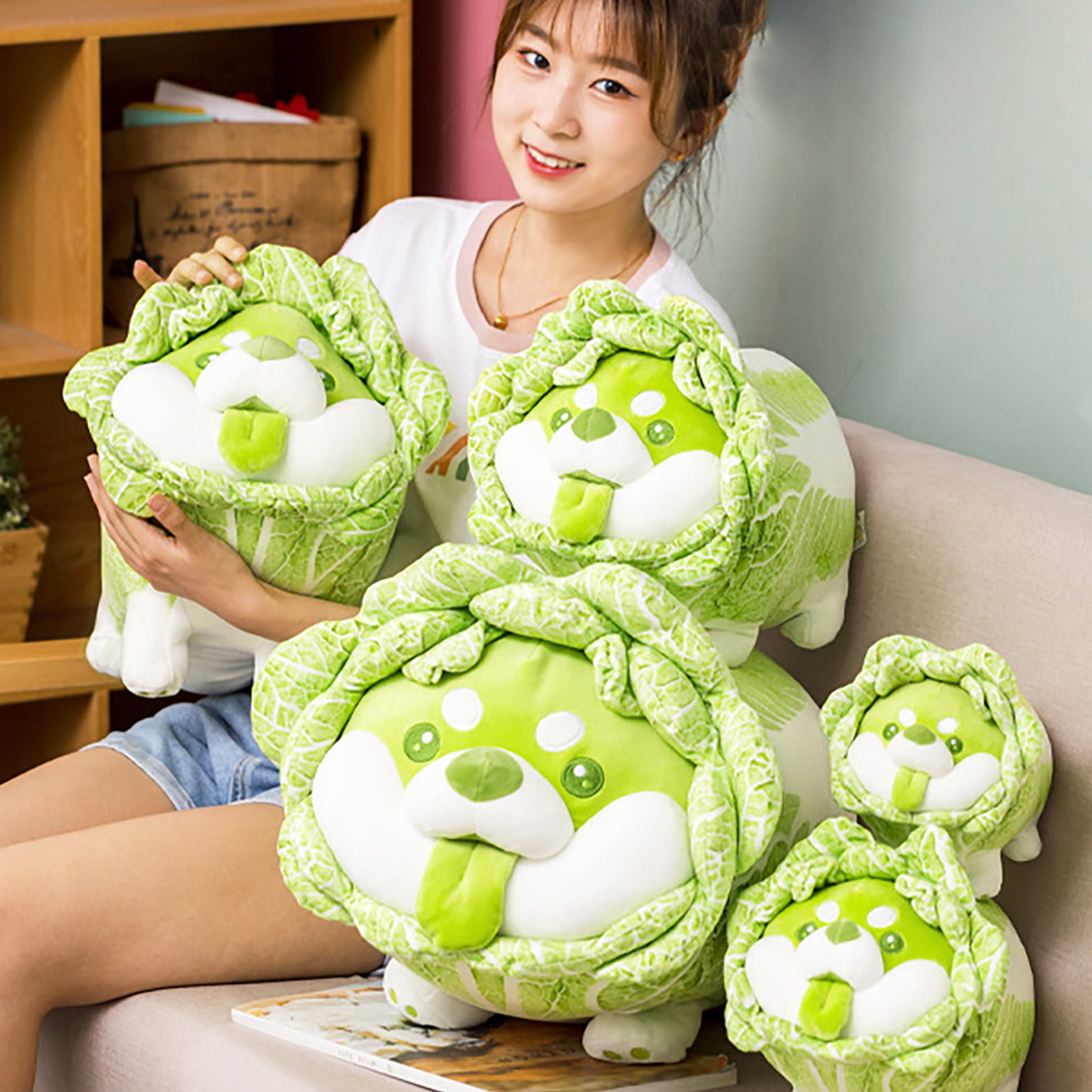 OUKEYI Plush Vegetable Dog Toy, Cabbage Shiba Inu Corgi Dog Plush Soft Pillow, Cute Vegetables Dog Hugging Pillow, Plush Toy Gifts for Girl Boy