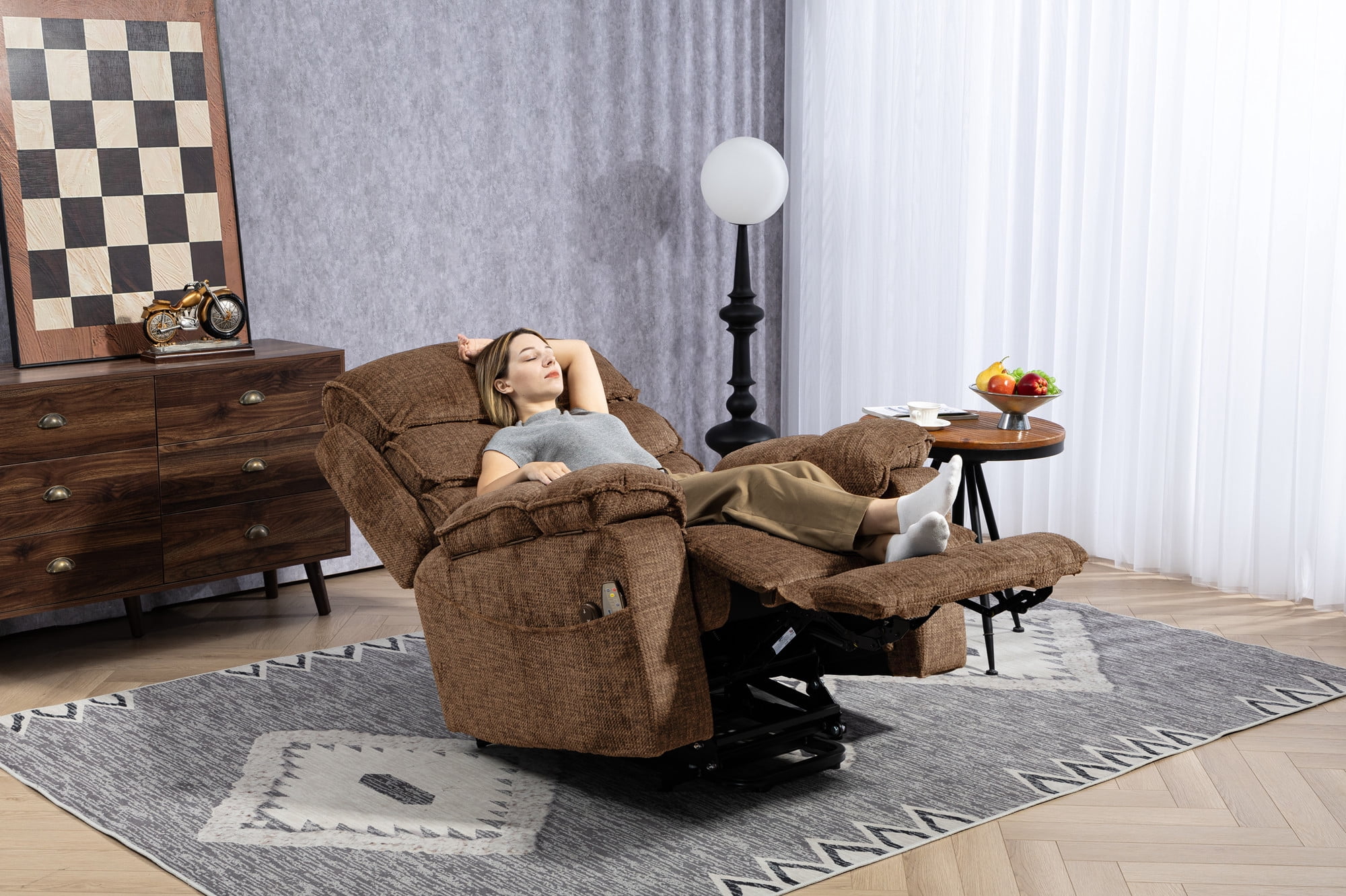 LITVZ Power Lift Chair with Heat and Massage for Elderly Big Man 400lb, 27in Extra Wide Lay Flat Recliner with Hidden Cup Holders, Infinite Position Lifting Recliners for Seniors, Extended Footrest
