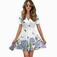 thumbnail image 2 of Hydrangea Purple Floral Women Dress V-Neck Short Sleeve Flowy Swing Party Midi Dress, 2 of 4