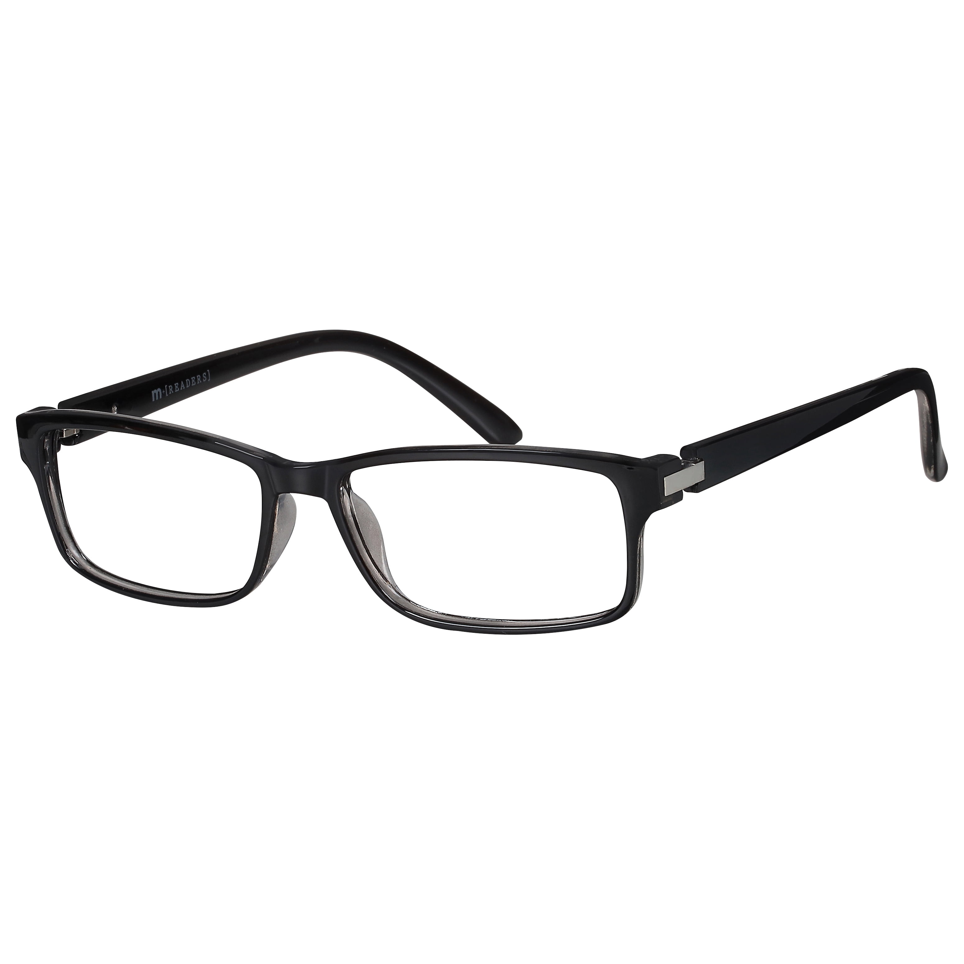 (2 pack) M+ Mens Rectangular Plastic Reading Glasses 2.50 Frazier in Classic Black