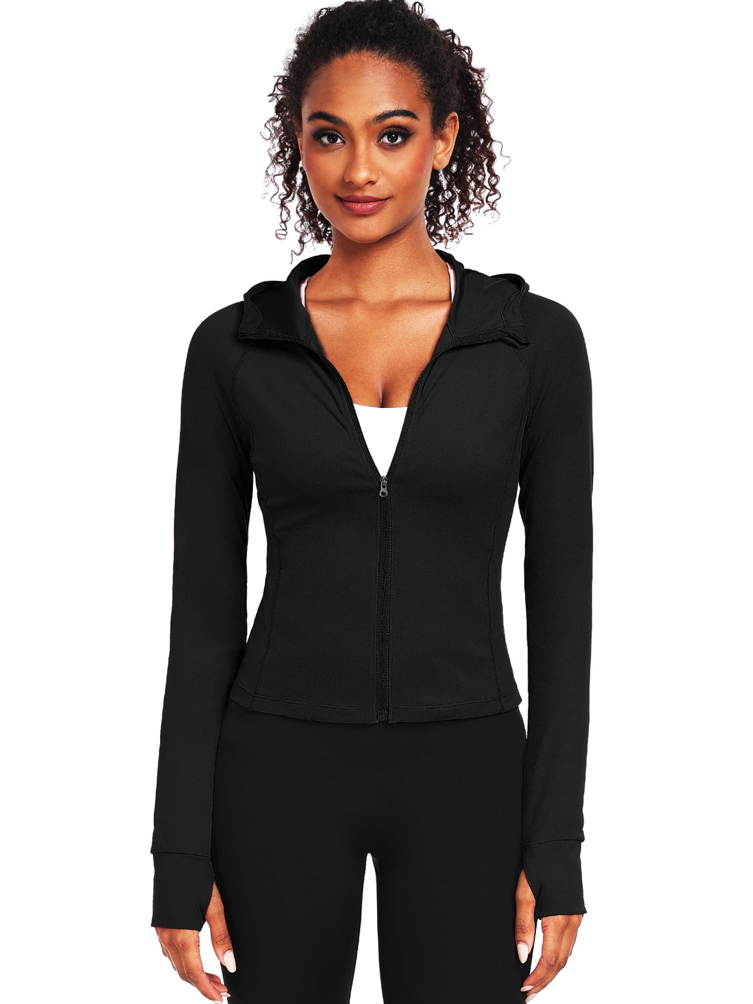 NELEUS Womens Hooded Athletic Jackets Zip Up Yoga Workout Jacket Slim Fit With 2 Inner Pockets,Black,US Size S
