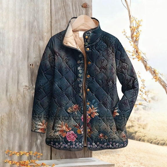 Pyhlmscde Women's Winter Quilted Long Sleeved Button Down Jacket, Womens Jackets Casual, Womens Quilted Jacket, Womens Winter Coats