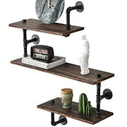 Industrial Floating Pipe Wall Shelves Rustic Wood Shelving 3 Layer Ladder Hanging Bookshelf for Bedroom Office Decor (3 Tier)