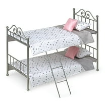 Badger Basket Scrollwork Metal Bunk Bed with Ladder, Bedding for 18 inch Dolls - Silver/Pink