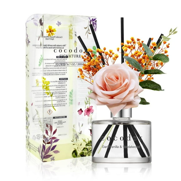 COCODOR Rose Flower Reed Diffuser/Dark Vanilla&Sandalwood/6.7oz/1Pack / Home Fragrance Scent Essential Oil Stick Diffuser for Bedroom Bathroom Home D cor