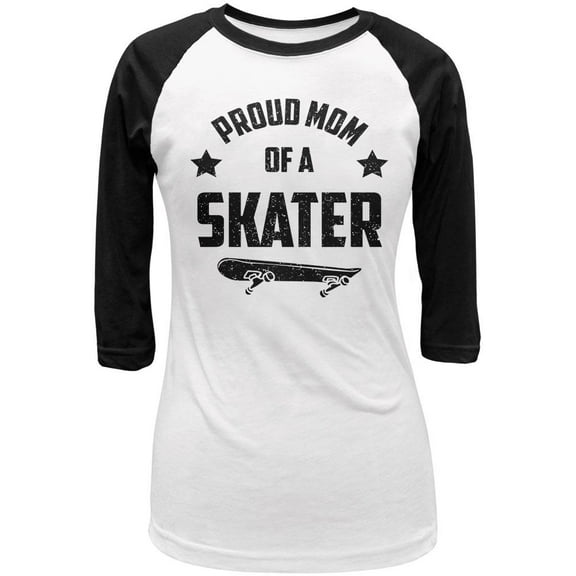 Proud Mom Skater Skateboard Juniors 3/4 Sleeve Raglan T Shirt White-Black SM