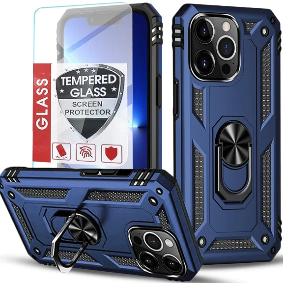 Starshop iPhone 17E Case Phone Cover Shockproof Ring Stand Case With Glass Screen - Blue