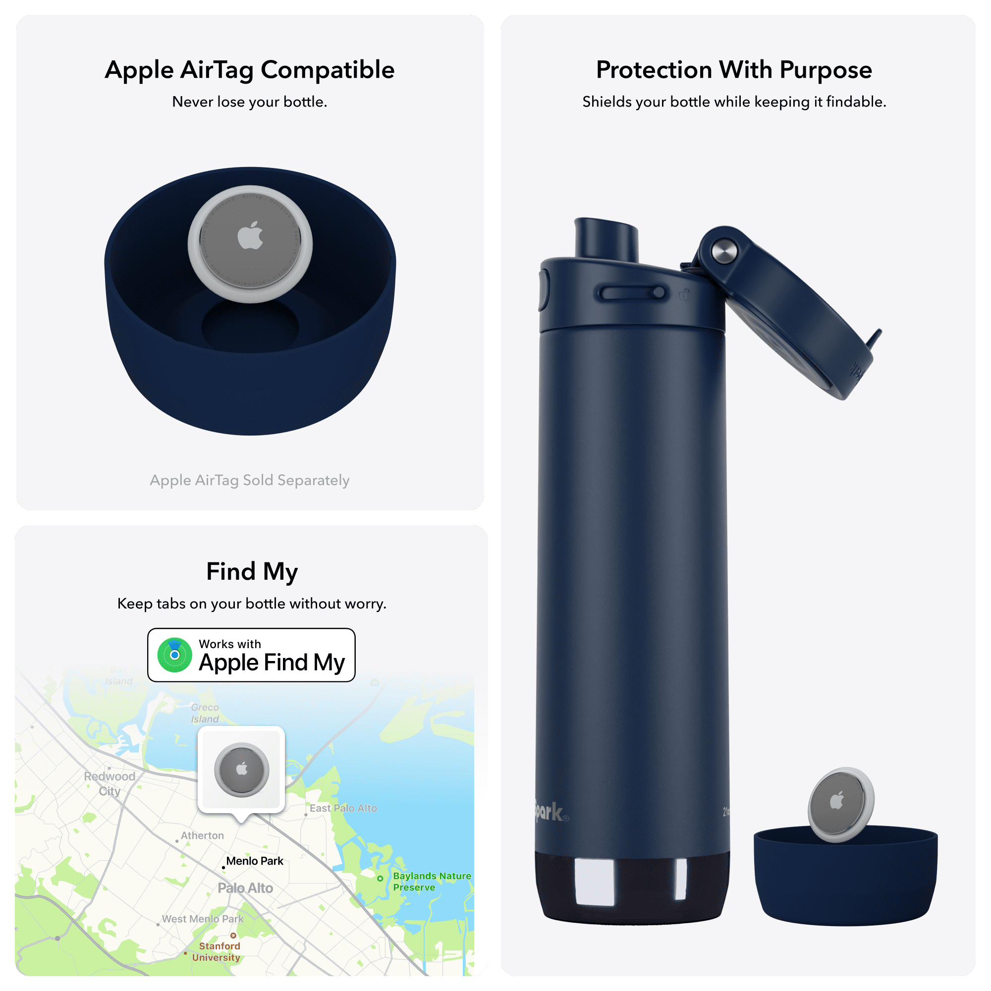 HidrateSpark 21oz Chug Water Bottle with Silicone Boot - Air Tag Compatible - Navy