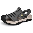 thumbnail image 3 of Hicooer GOOHIK Mens Closed Toe Sandals, Sport Sandals Casual Leather Handmade Sandals Adjustable Fisherman Beach Sandals For Outdoor Walking Driving Gray, 3 of 7