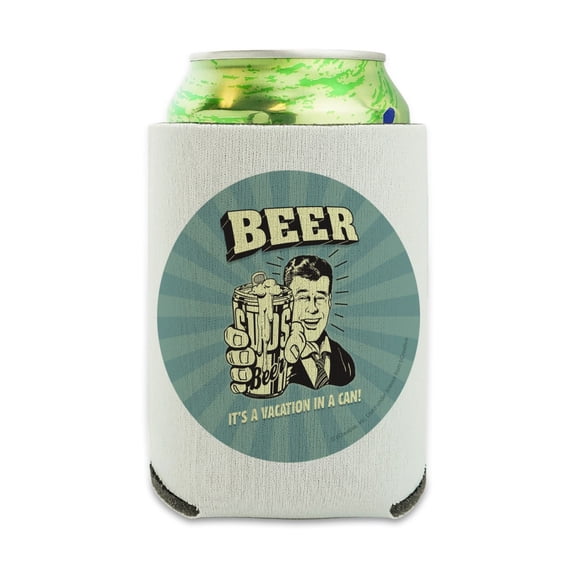 Beer It's a Vacation in a Can Funny Humor Can Cooler - Drink Sleeve Hugger Collapsible Insulator - Beverage Insulated Holder