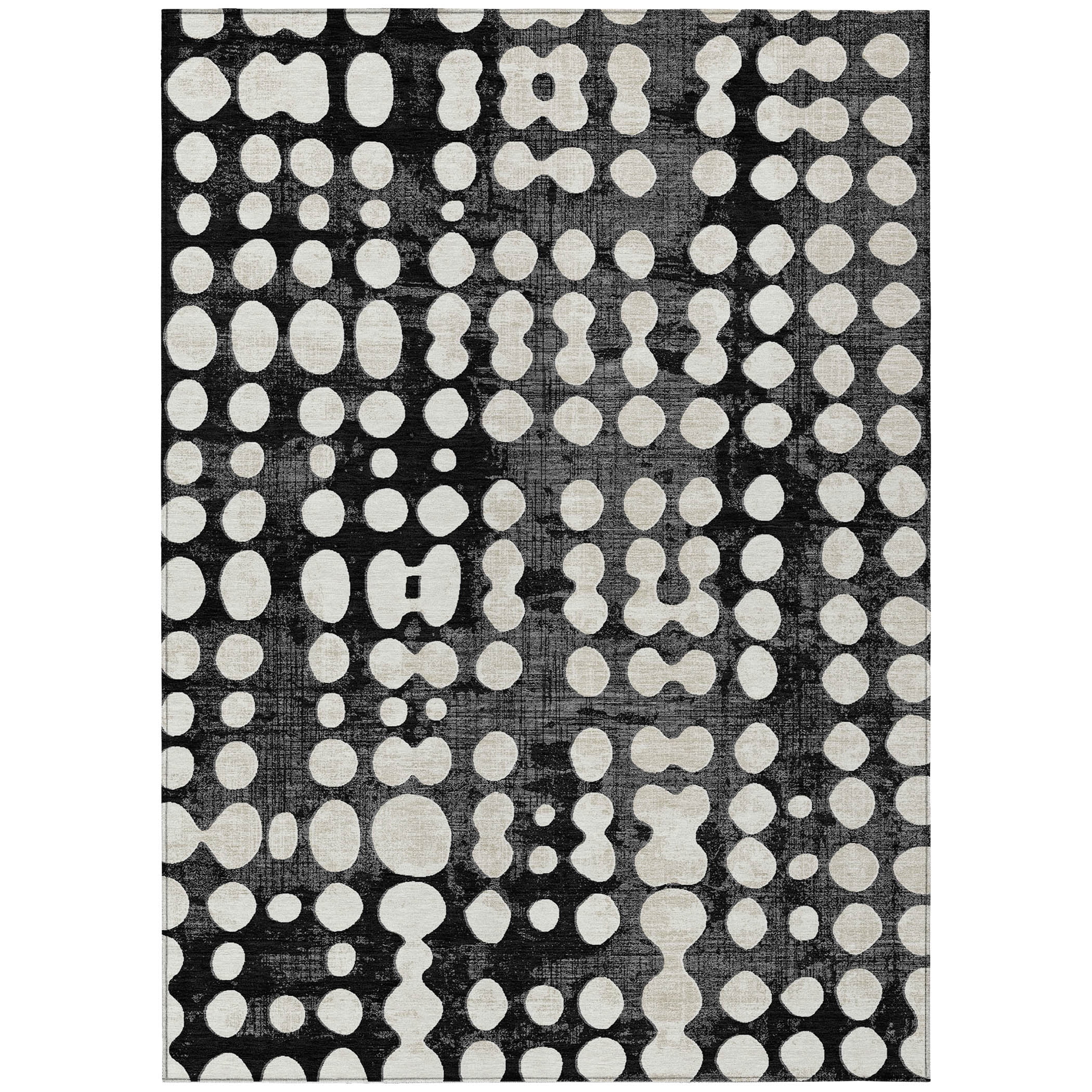 Addison Rugs Chantille Indoor/Outdoor Transitional Circles Black Washable Rectangle Rug, 5' x 7'6"