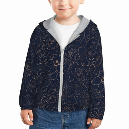

Gaeub Copper-Gold Gloss Outline Navy Dark Blue Print Athletic Sun Protection Hoodie for Kids Long Sleeve Outdoor UV Shirt Running Fishing Top for Boys Girls-2 Years