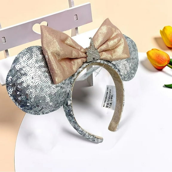 Fashion Sequins Minnie Ears Castle Jewel Silver Bow Headband for Women Girls Ladies- NEW