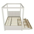thumbnail image 5 of Full Size Upholstery Canopy Platform Bed with Trundle and 3 Storage Drawers, Solid Wood Captain Bed with 4-Poster Canopy Roof and Strong Slats Support for Bedroom, No Box Spring Needed, Beige, 5 of 7