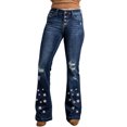 thumbnail image 3 of ABPHQTO Vaqueros acampanados de cintura alta con botones desgastados y estampado de estrellas azules para mujer, 3 of 4