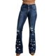 thumbnail image 3 of ABPHQTO Vaqueros acampanados de cintura alta con botones desgastados y estampado de estrellas azules para mujer, 3 of 4