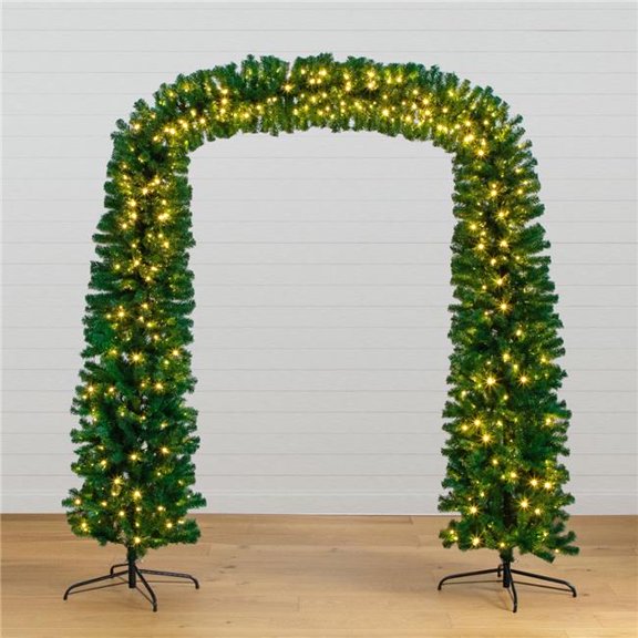 Nearly Natural T4841 8 ft. Pre-Lit Artificial Holiday Green Christmas Pine Archway with 650 Multifunction Warm White LED Lights