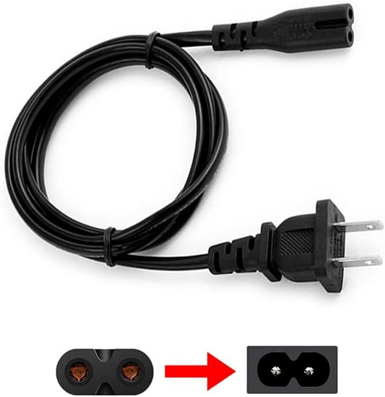 5FT 2 Prong Figure 8 C8 Power Cord 2-Slot Non-Polarized for TV PS4 PS5 Monitor Printers