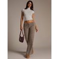 thumbnail image 5 of Multicolor Womens Brown Striped Low-Waist Wide-Leg Pants, 5 of 8
