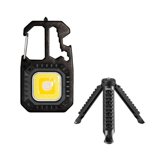 Soidarity Llavero portátil Linterna Impermeable 7 Engranajes Antorcha ajustable Luz de trabajo con mango doblado Camping Backpacking Escalada Negro con trípode