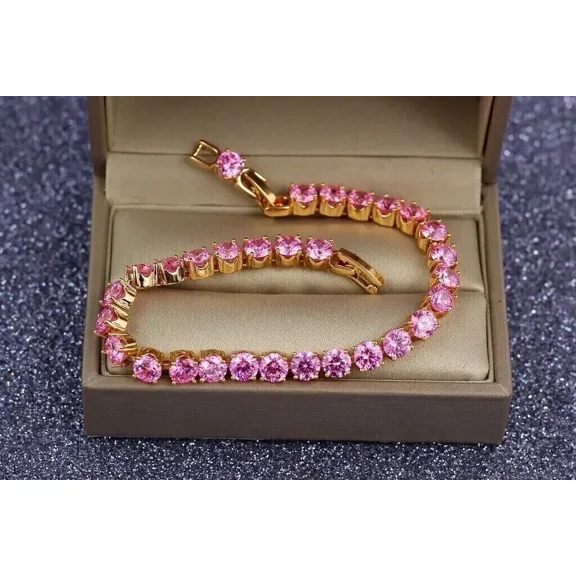 "6 Ct Simulated Pink Sapphire Tennis Bracelet, 925 Sterling Silver Pink Plated, Elegant Jewelry for Women"