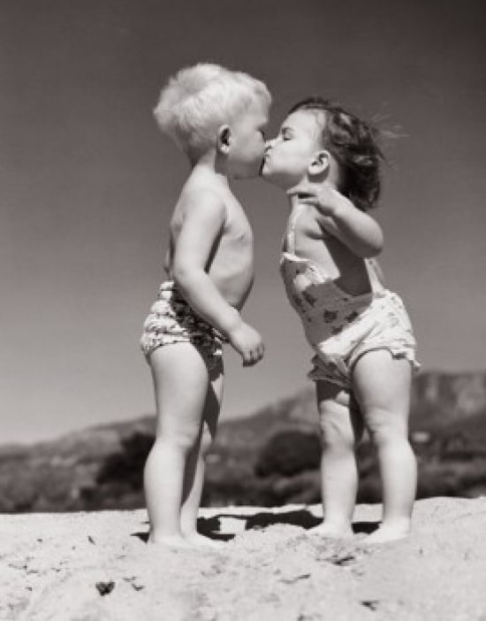Toddlers Kissing On