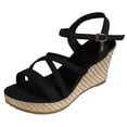 thumbnail image 5 of Rokment Women's Platform Wedge Dressy Sandals Stylish Casual Cross-Straps Espadrilles Chunky Heeled Beach Strappy Summer Shoes for Ladies Vacation Black Size 6.5, 5 of 7
