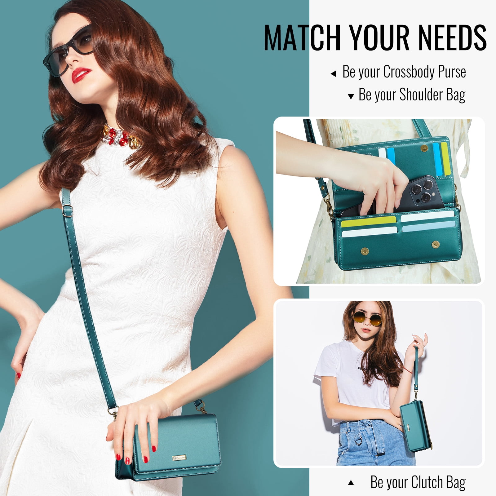 Fashion Small Crossbody Bag for Women,Cell Phone Purse Women's Shoulder Handbags Wallet Purse with RFID Blocking Credit Card Slots Zip Small Crossbody Bag Wrist strap/Shoulder strap - Green