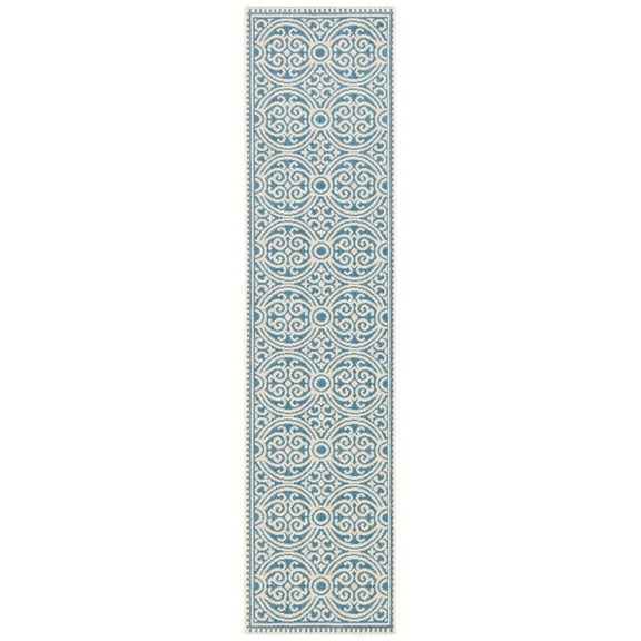 SAFAVIEH Beach House Rosario Geometric Indoor/Outdoor Runner Rug, Cream/Blue, 2'2" x 6'