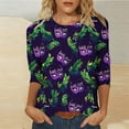 thumbnail image 6 of Mceream 3/4 Sleeve Mardi Gras Shirts Womens Holiday Tunic Tops Fashion Graphic Mask Carnival Themed Party Tshirts Casual Crewneck Blouses Clothes plus size outfit Purple M, 6 of 6