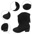thumbnail image 6 of Tassel Mid Calf Cowgirl Boots for Women 2025 Fashion Fringe Suede Pointed Toe Slip on Winter Fall Dress Booties Black Size 5.5, 6 of 8