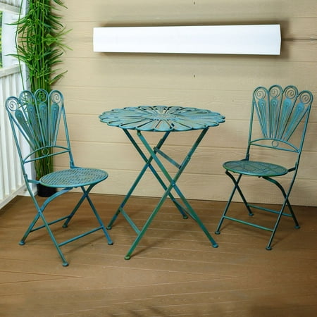 Bistro Table And Chair Set Alpine Metal Peacock Feather Garden Furniture Patio Bistro Set, 1 Table and 2 Chairs, 30 Inch Tall ()