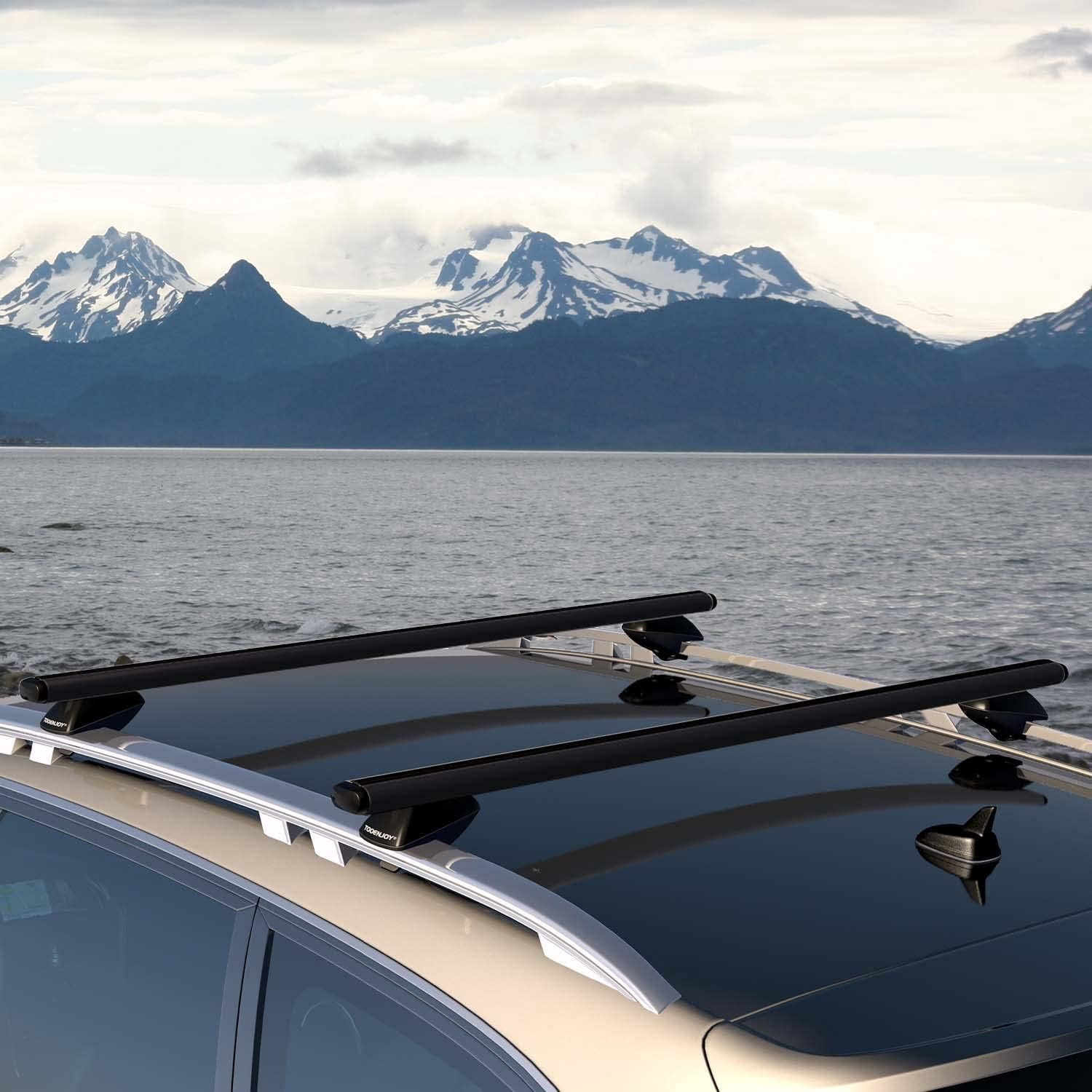 COWVIE 54'' Roof Rack Cross Bars, Adjustable Aluminum Cargo Bars Fits Most Existing Raised Side Rails with Gap
