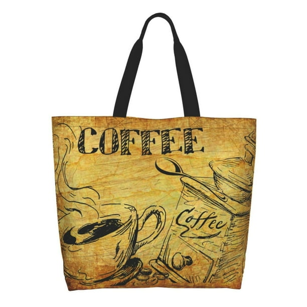 Balery Coffee Vintage Bolsa Tote Estilo Estético con Cremalleras, Bolsa de Hombro, Bolsa de Compras Grande y Plegable