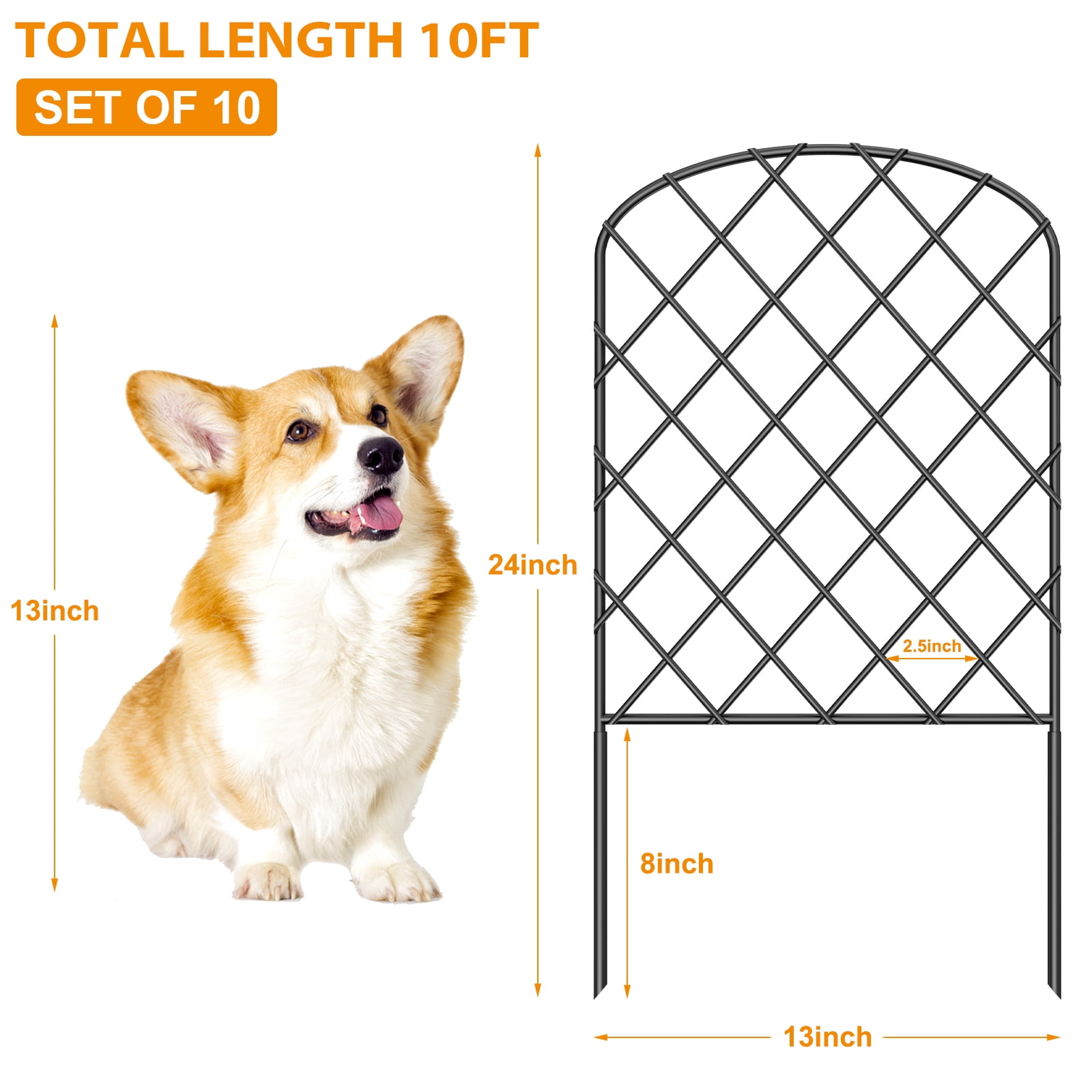 24" (H) x 10FT (L) Metal Decorative Garden Fence Outdoor Patio Barrier Diamond Lattice