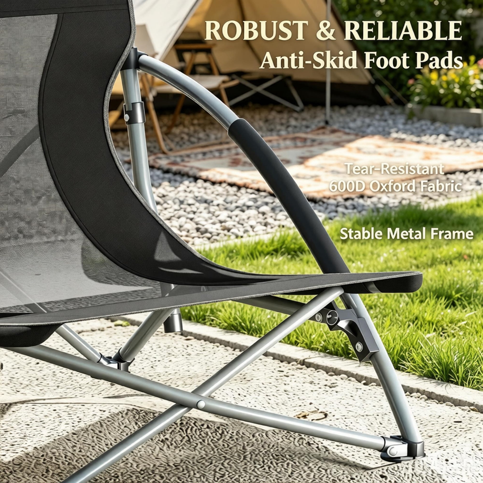 2 Pack Foldable Beach Chairs with Carry Bags, 600D Oxford Metal Frame Portable Lawn Chairs Mesh Back Foam Armrest Cup Holder Holds 265 LBS No Assembly