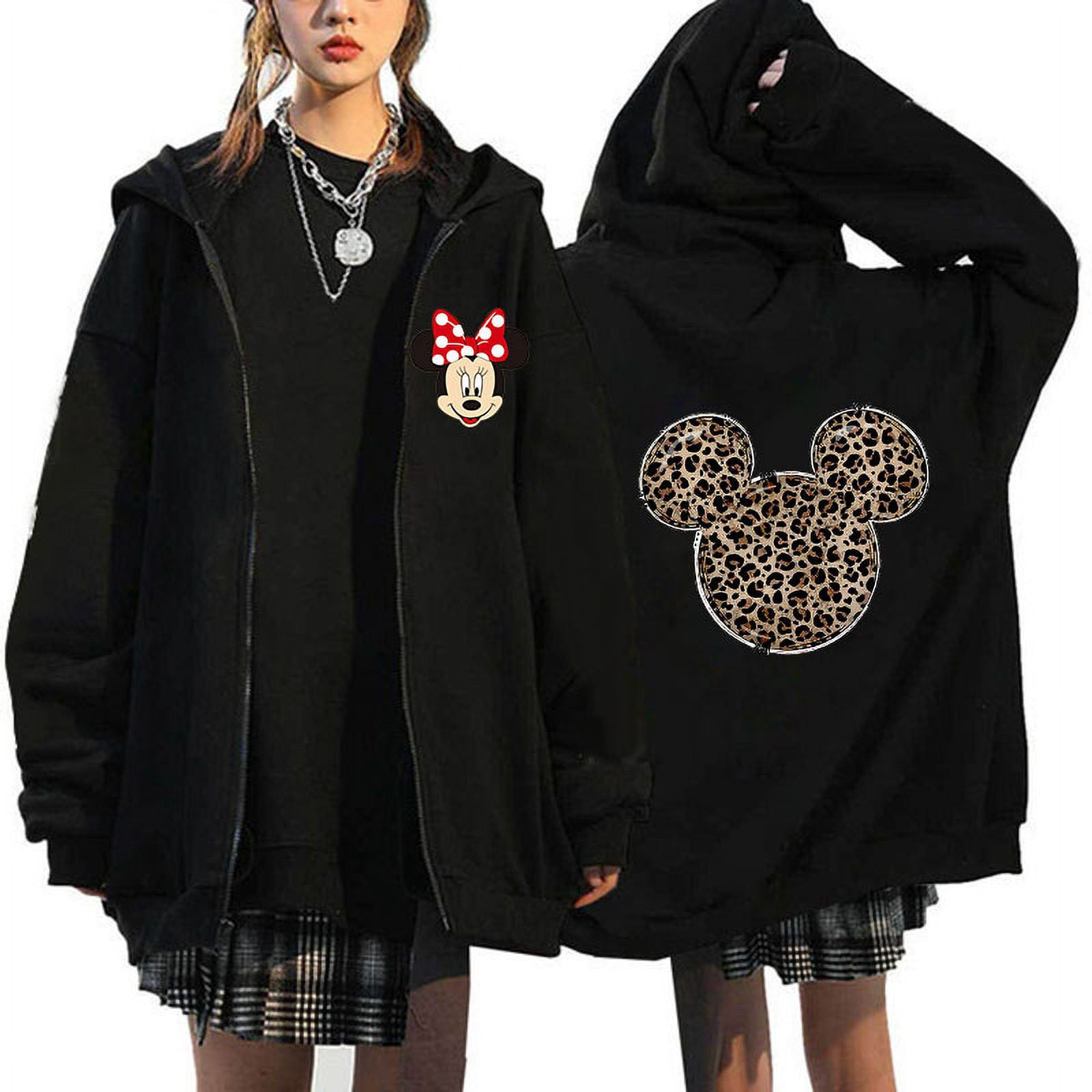 Chandails en Molleton à Fermeture Éclair Mickey Mouse Disney Chandails à Capuchon Harajuku Femmes Mode Urbaine Unisexe