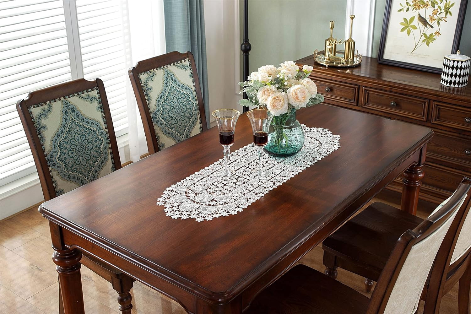 Lace Doily Table Runners Dresser Scarf Embroidered Flowers