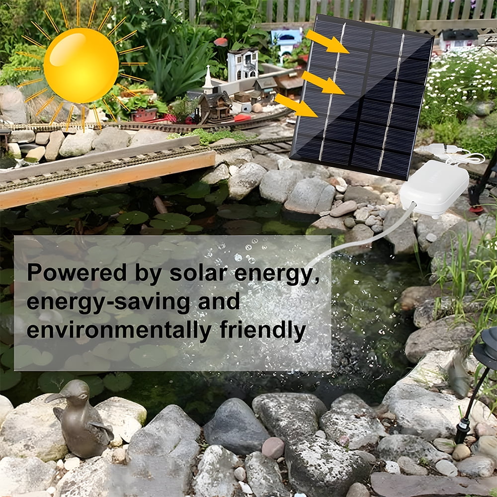solar air Aerators Solar Pond Aerator with Air Pump 2000mA Backup Battery Aquarium Oxygen Aerator Air Pump with Pipe Air Bubble Stones for Garden Fish Tank Pool Pond Landscape Decoration
