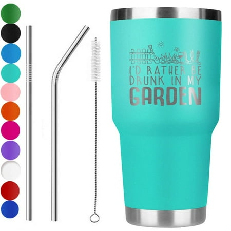 

30oz Thermos cup id rather be drunk in my garden stemless wine cup (light green)