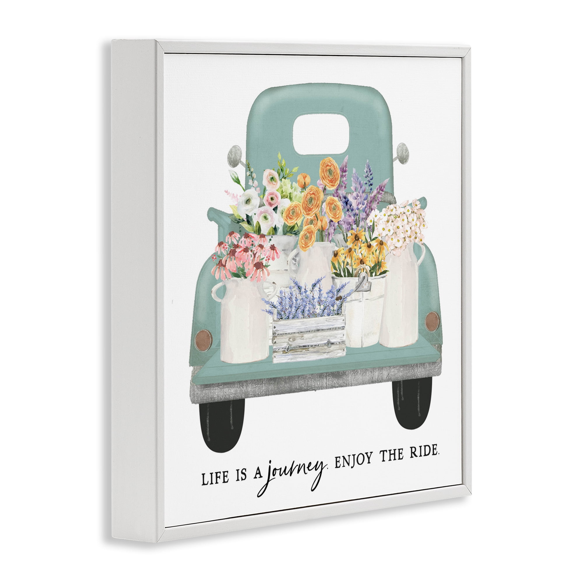 Enjoy Ride Floral Truck White Framed Giclee Art, design by Lettered and Lined