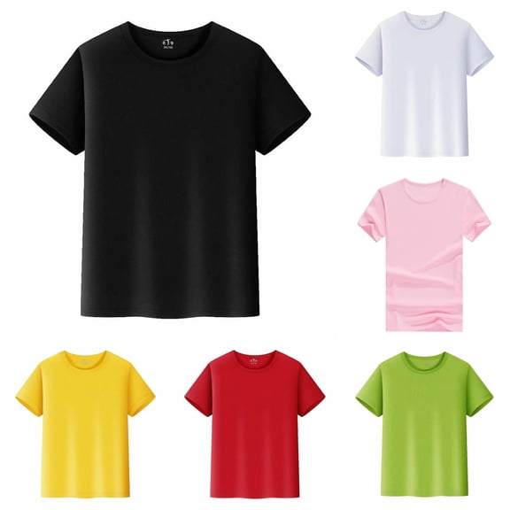 XAOFW Kids Summer T Shirts Short Sleeve Crewneck Solid Color Plain Tees For Boy Girl Unisex Toddler Children Everyday Wear T-Shirt Versatile Tops 9-10 Years