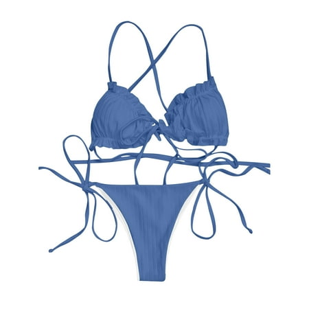 

Swimsuit Women Bathing Suit for Women Ladies Casual Solid Color Fold Hollow Out Split Bikini Minimalistic Sexy Women s Swimsuit Swim Cap Swimsuits Swimwear Top Clearance Blue L