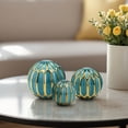 thumbnail image 2 of Patterned Ceramic Orbs for Home Decor Styling - Geometric Sculpture for Bathroom, Office, and Living Room Centerpiece - Ornaments Accent for Coffee Table Display - Set of 3, 6", 5", 4", Blue & Gold, 2 of 12