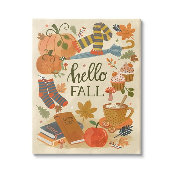 Hello Fall Cozy Autumn Items Holiday Graphic Art Gallery Wrapped Canvas Print Wall Art