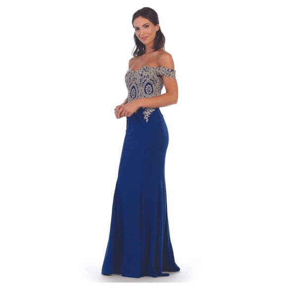 Women's Eva USA 5193 Long Formal Off Shoulder Fitted Bodycon Mermaid Dress Royal Blue S