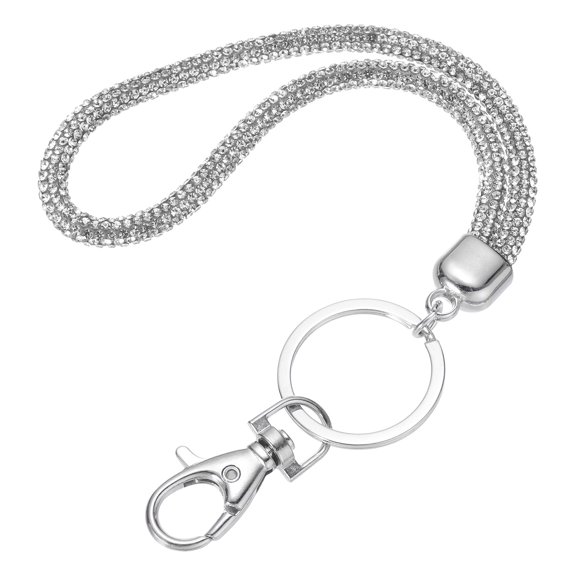 Bling Crystal Lanyard, 30cm(11.8") Phone Wrist Strap with Metal Clasp & Keyring for Women ID Card, White