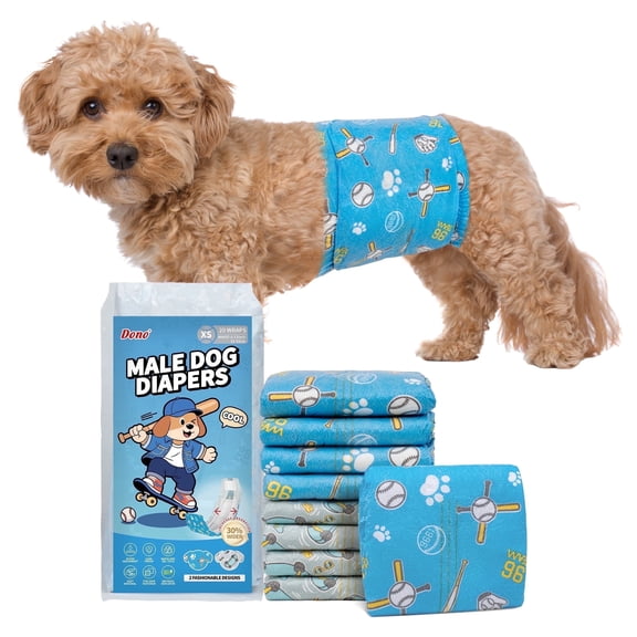 Dono Wide Disposable Male Dog Wraps, Super-Absorbent Dog, Leak Proof, X-Small Sporty Style 20 Count