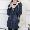 thumbnail image 4 of ClodeEU Women's Hooded Sherpa Lined Long Denim Coat,Trendly Warm Button Outerwear With Pockets Blue,Womens Plus S, 4 of 8