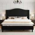 thumbnail image 5 of Merluxy Platform Bed Frame Tall Headboard Upholstered Bed with Velvet Nailhead Trim Arched Wingback,Full,Black, 5 of 9